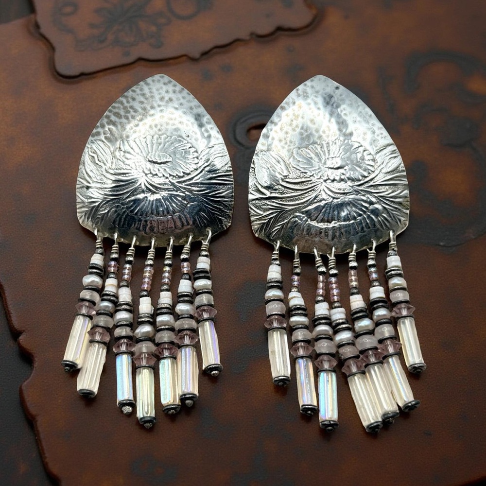 Vintage Tabra Sterling Silver Beaded Chandelier Earrings – 3” Artisan Handmade